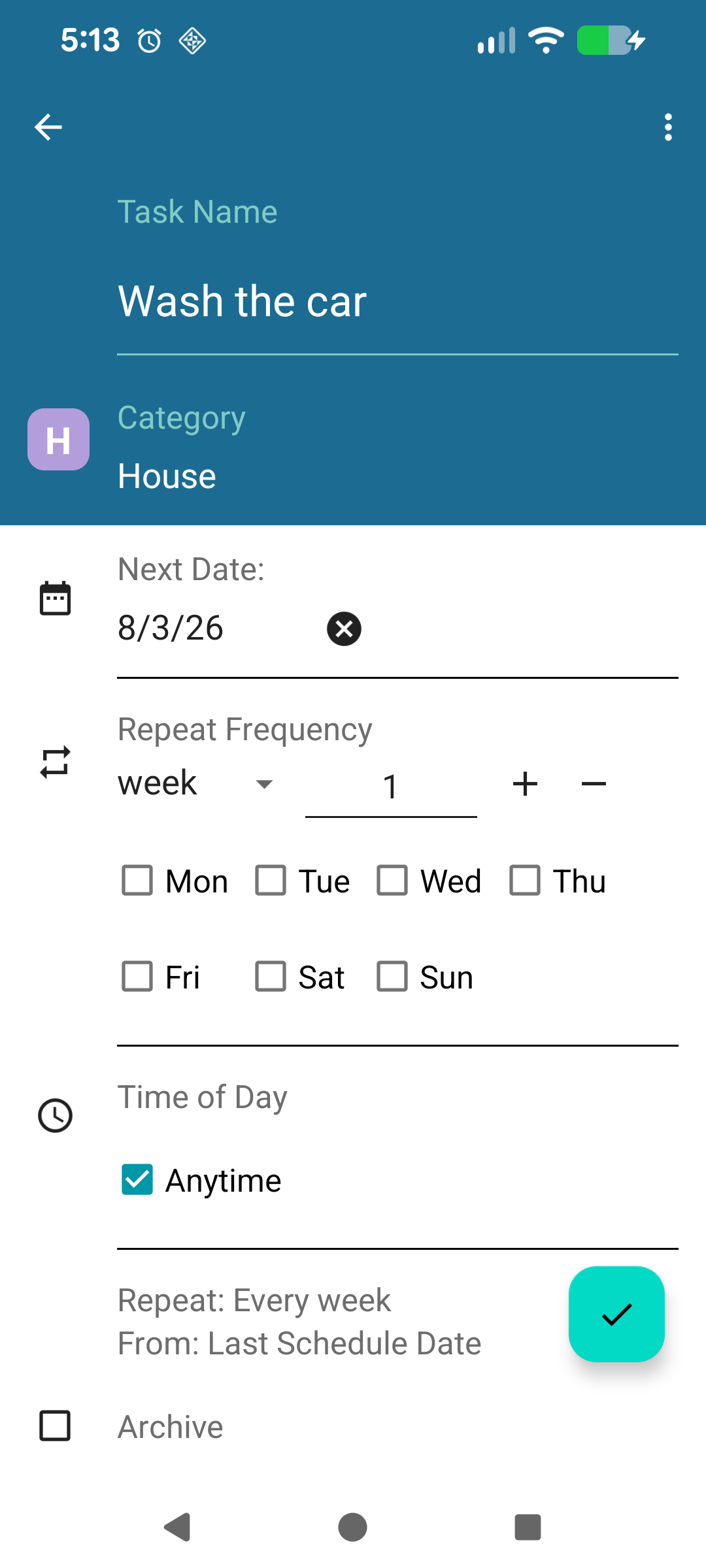 Weekly task with no days selected