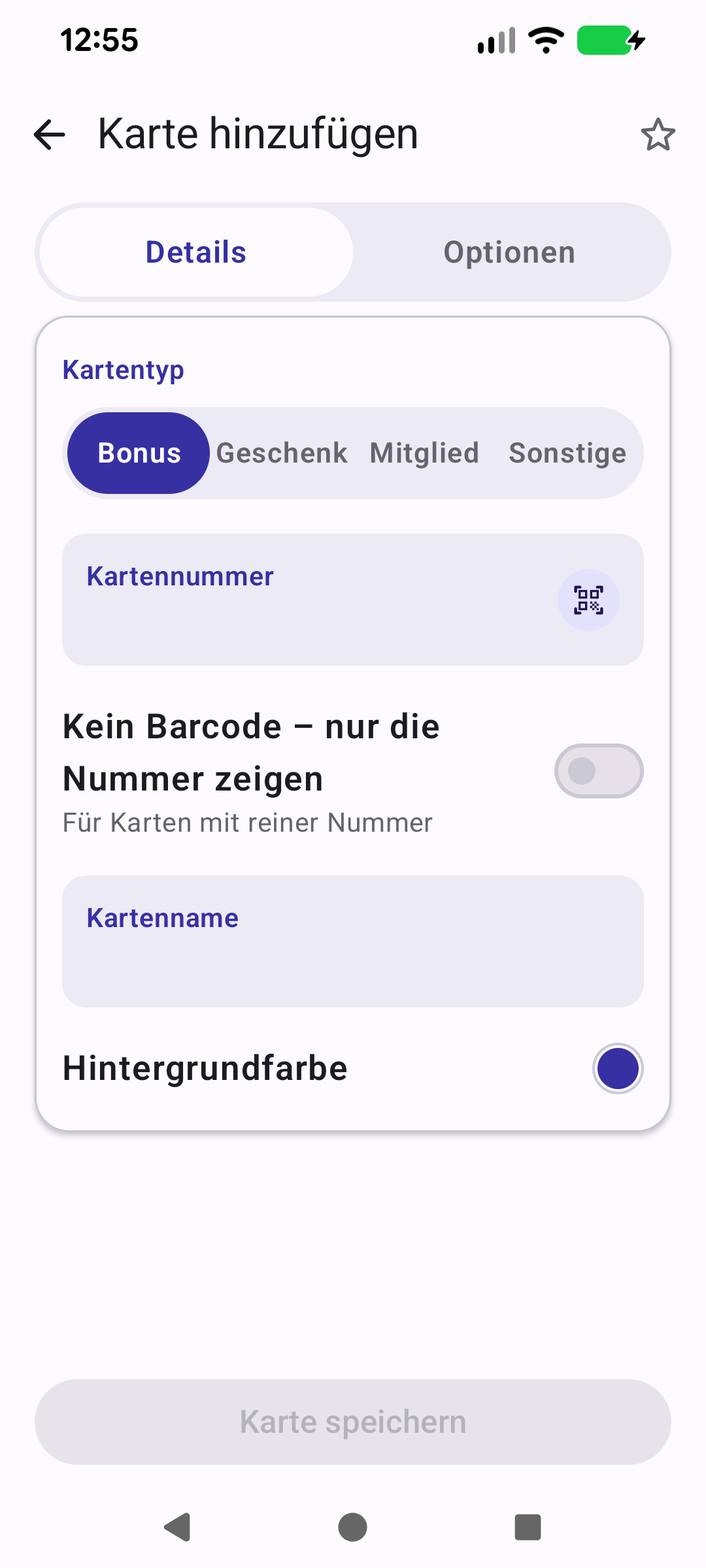 Bildschirm „Karte hinzufügen