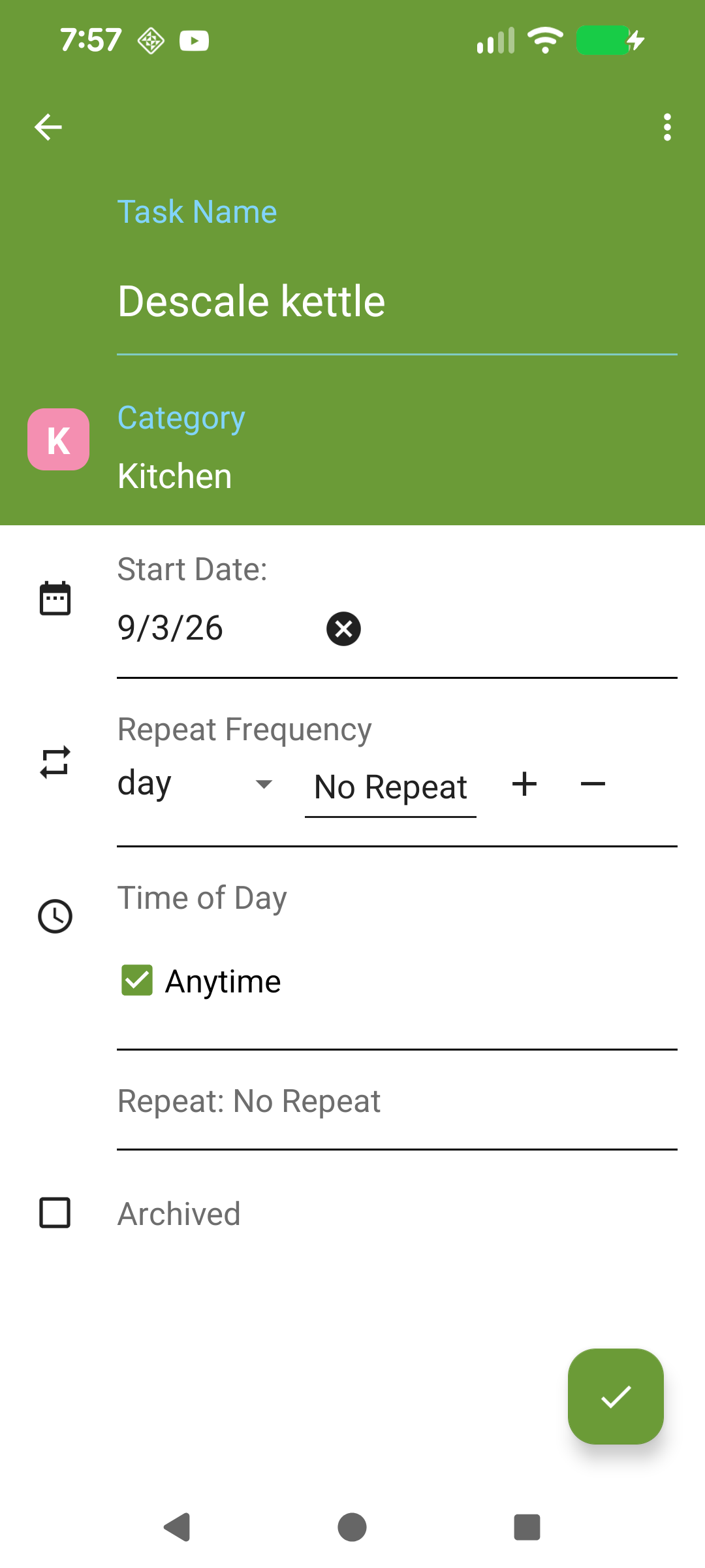 One-off task with due date