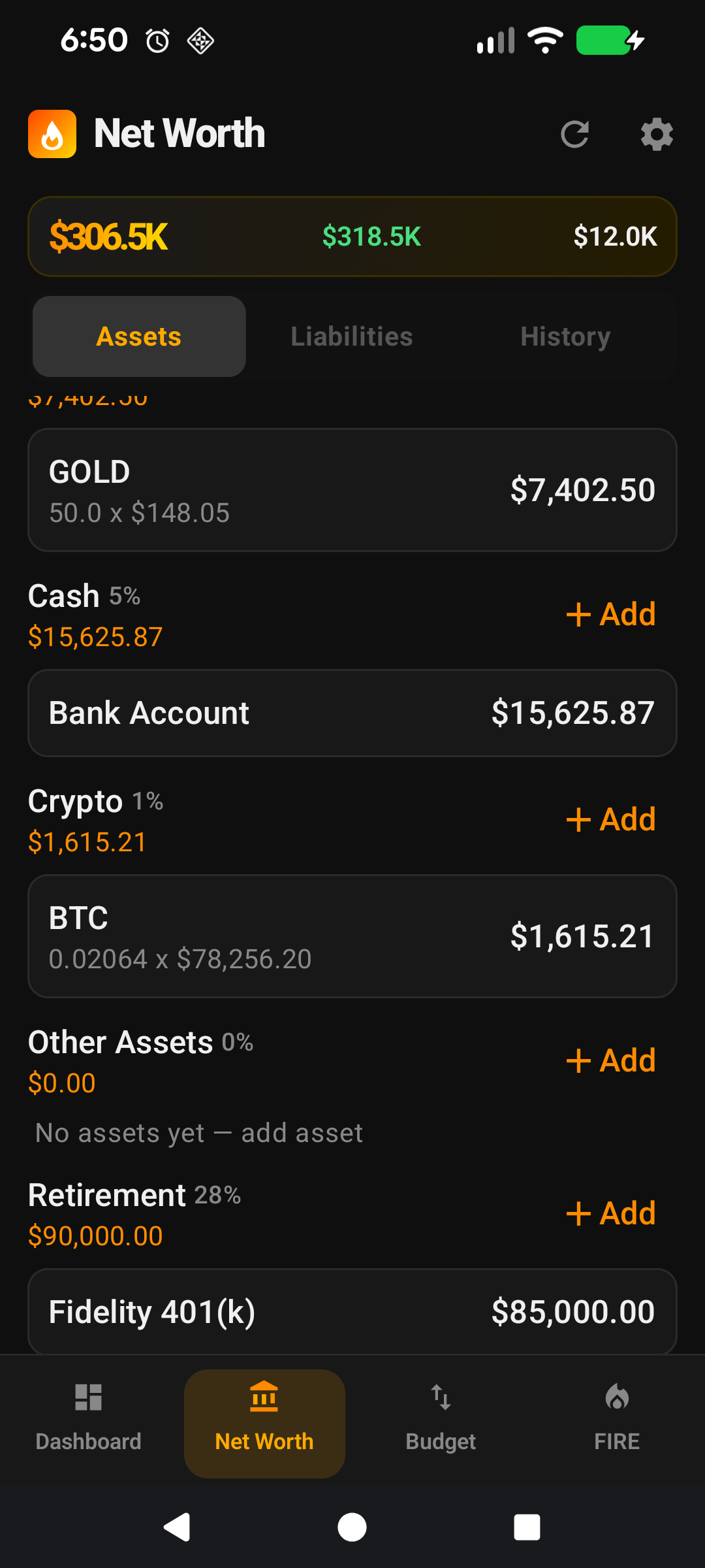 CASH-type asset with Include in Liquid Cash toggle on