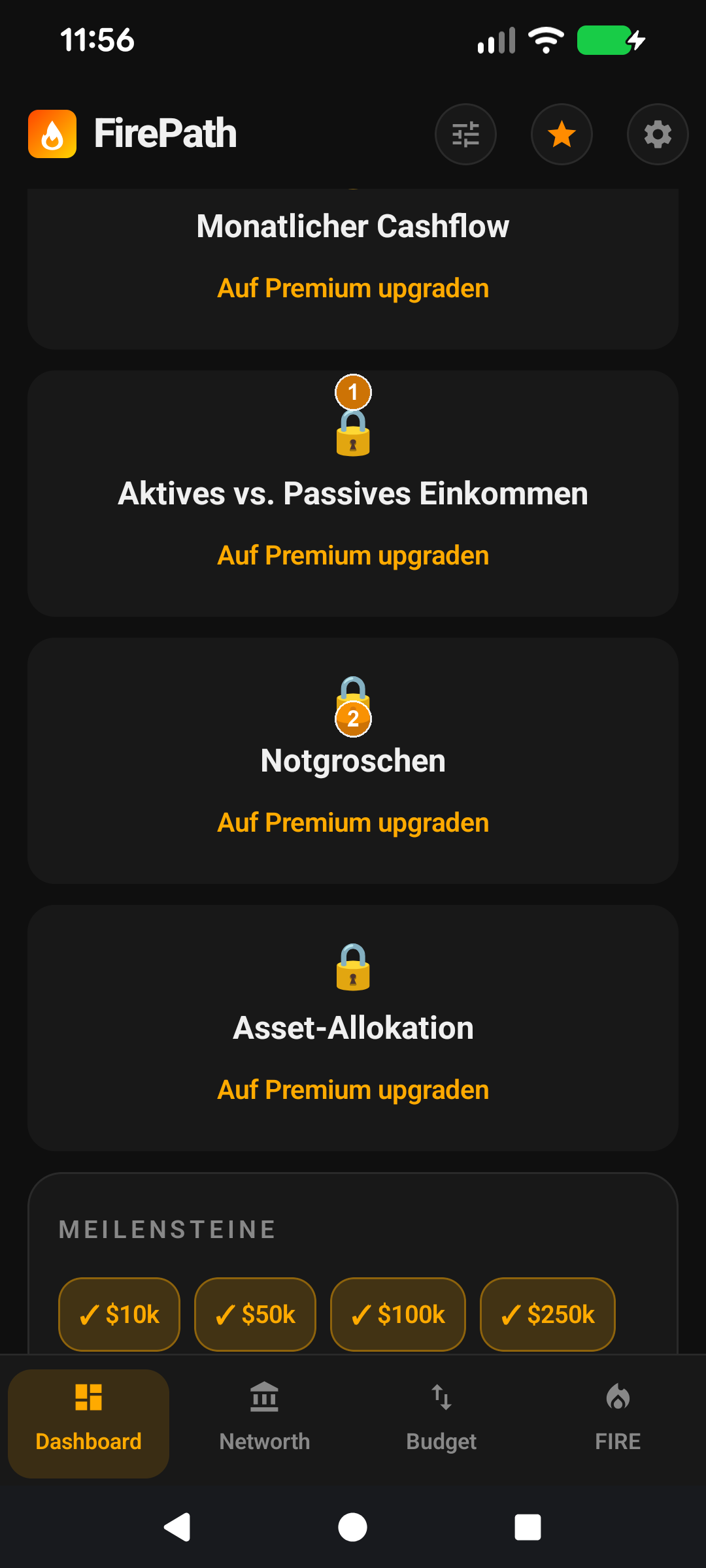 Dashboard-Kartenreihe: Passives Einkommen und monatlicher Cashflow