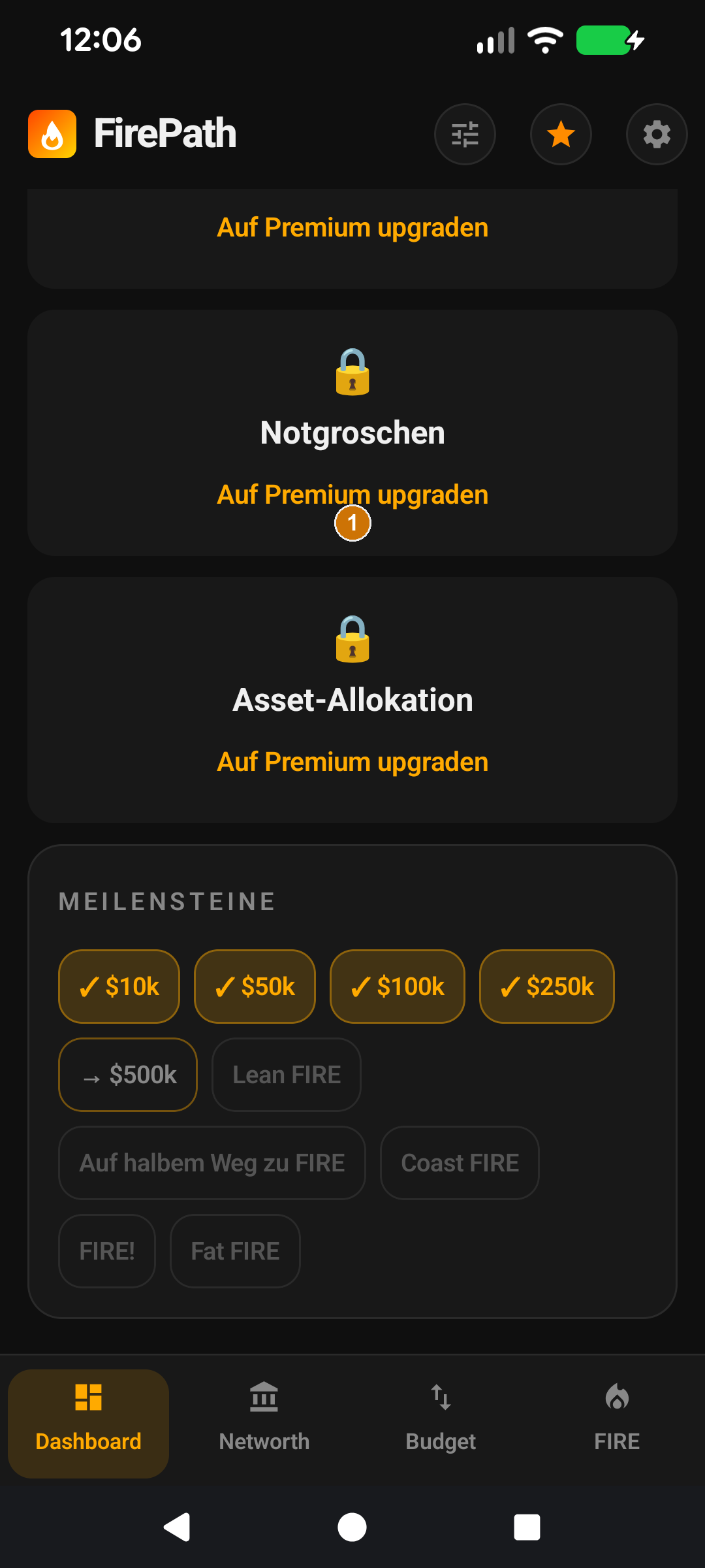 Vermögensaufteilungs-Donut-Diagramm im Tablet-Querformat-Layout