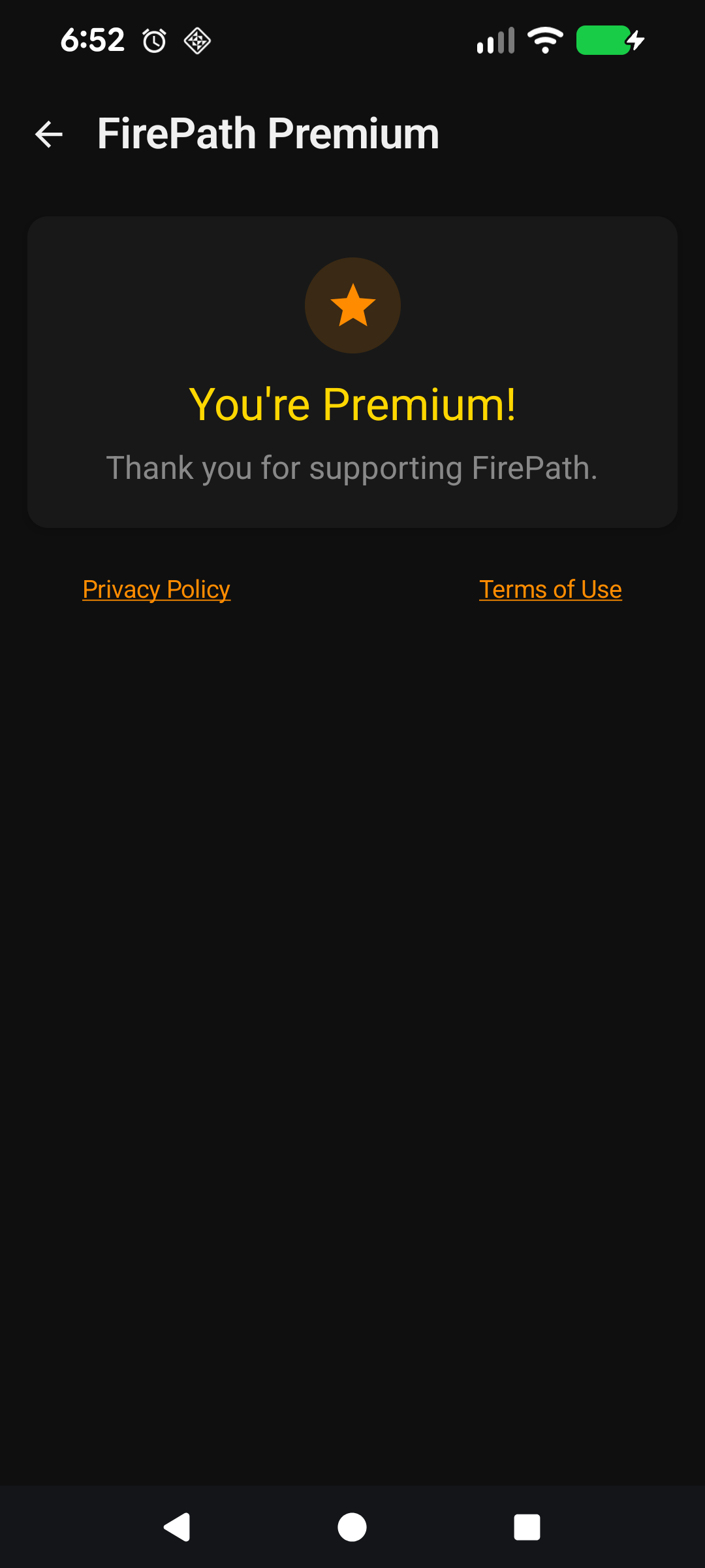 Upgrade screen with feature list and pricing