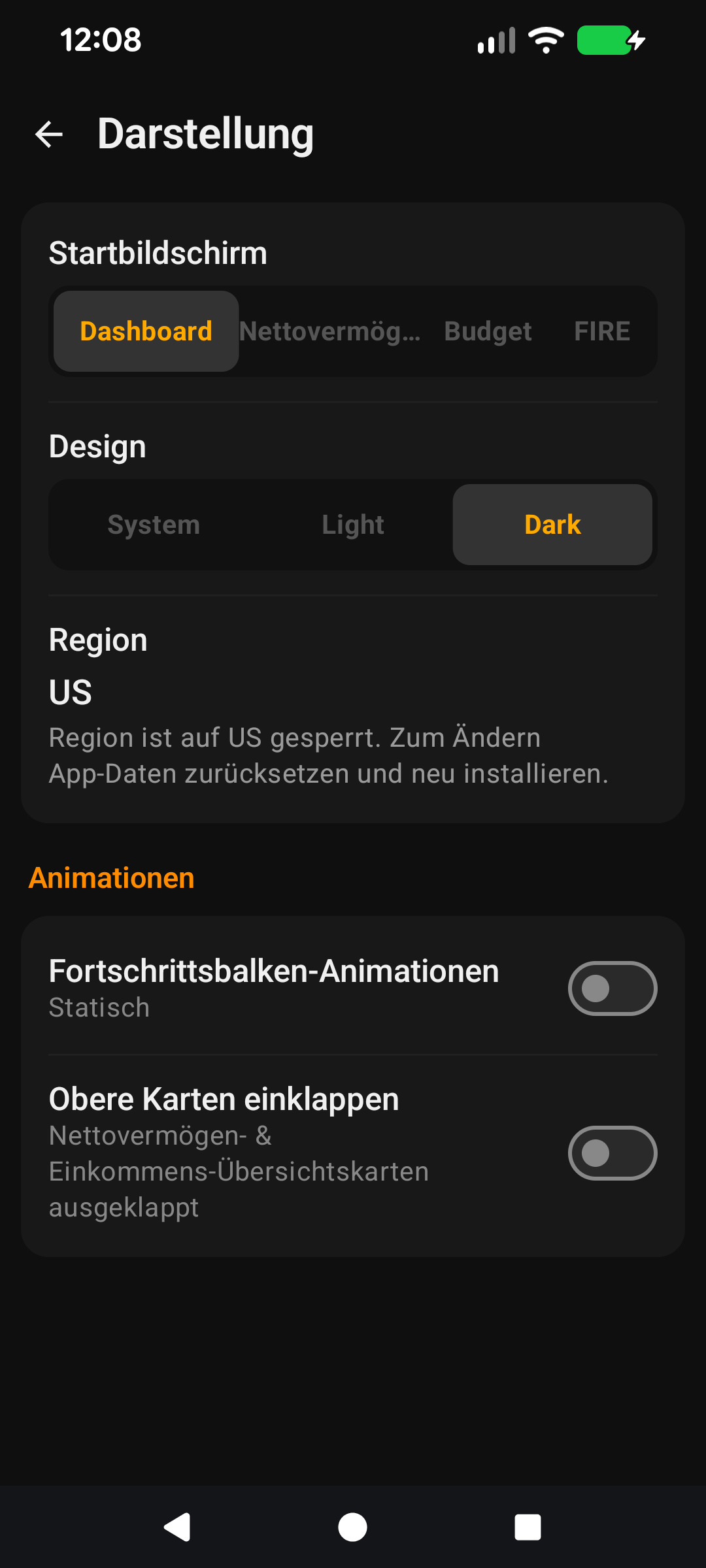 Startbildschirm-Dropdown